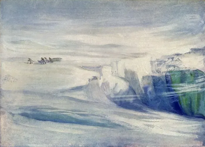 Framed Print : The Depot Party Amongst Crevasses, c1908, (1909). Artist: George Marston Framed Print : The Depot Party Amongst Crevasses, c1908, (1909). Artist: George Marston