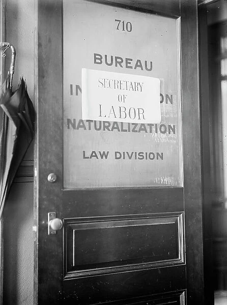 Dept. Of Labor - Sign On Door For Newly Created Office of Sec. of Labor, 1913. Creator: Harris & Ewing. Dept. Of Labor - Sign On Door For Newly Created Office of Sec. of Labor, 1913. Creator: Harris & Ewing