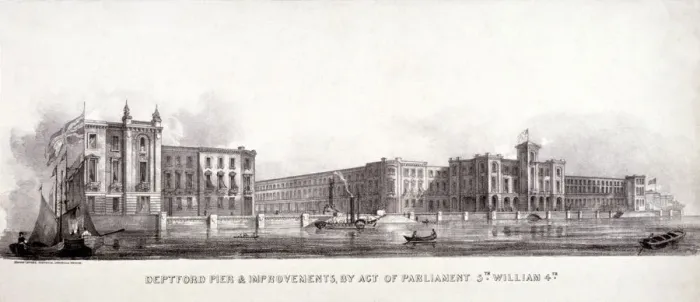 Framed Print : Deptford Pier and the River Thames, Greenwich, London, c1835 Framed Print : Deptford Pier and the River Thames, Greenwich, London, c1835