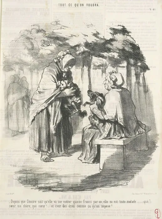 Framed Print : Depuis que Zémire sait qu'elle va me couter quinze francs... 19th century. Creator: Honore Daumier Framed Print : Depuis que Zémire sait qu'elle va me couter quinze francs... 19th century. Creator: Honore Daumier