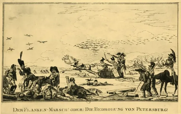 Framed Print : Der Flanken-Marsch! Oder: Die Bedrohung Von Petersburg!, 1813, (1921). Creator: Unknown Framed Print : Der Flanken-Marsch! Oder: Die Bedrohung Von Petersburg!, 1813, (1921). Creator: Unknown