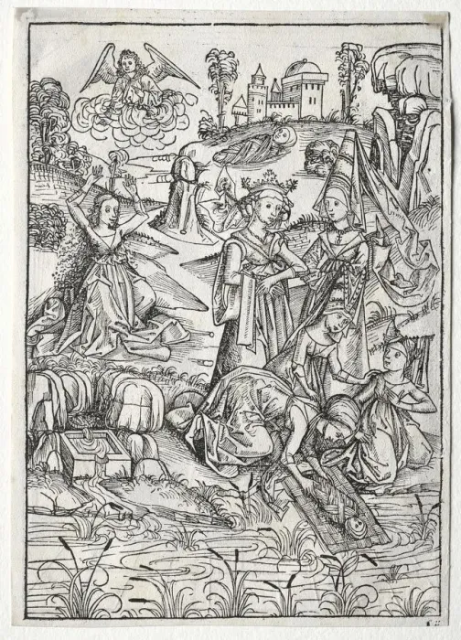 Framed Print : Der Schatzbehalter: Moses Found by Pharaohs Daughter (recto), 1491. Creator: Michael Wolgemut Framed Print : Der Schatzbehalter: Moses Found by Pharaohs Daughter (recto), 1491. Creator: Michael Wolgemut