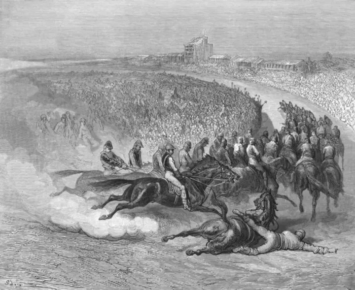 Framed Print : The Derby - Tattenham Corner, 1872. Creator: Gustave Doré Framed Print : The Derby - Tattenham Corner, 1872. Creator: Gustave Doré
