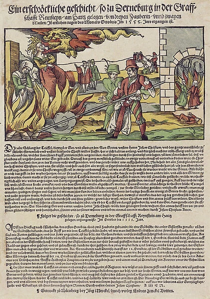 The Derenburg witch trial. Popular print, 1555
