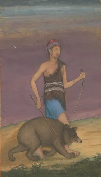 Framed Print : Dervish Leading a Bear, Folio from the Shah Jahan Album, recto: ca. 1630-40; verso: ca Framed Print : Dervish Leading a Bear, Folio from the Shah Jahan Album, recto: ca. 1630-40; verso: ca