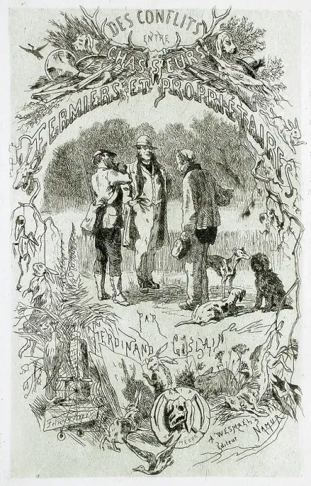Framed Print : Des Conflits entre chasseurs et propriétaires, 1865. Creator: Félicien Rops