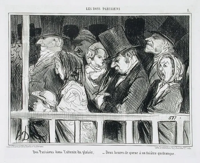 Framed Print : Des Parisiens dans l'attente du plaisir.. 1855. Creator: Honore Daumier Framed Print : Des Parisiens dans l'attente du plaisir.. 1855. Creator: Honore Daumier