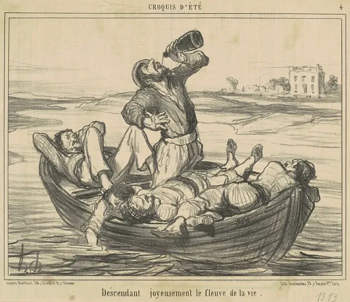 Framed Print : Descendant joyeusement le fleuve de la vie, 19th century. Creator: Honore Daumier Framed Print : Descendant joyeusement le fleuve de la vie, 19th century. Creator: Honore Daumier