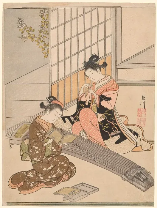 Framed Print : Descending Geese of the Koto Bridges (Kotoji no rakugan), from the series Eight Views... c. 1766. Creator: Suzuki Harunobu. Descending Geese of the Koto Bridges (Kotoji no rakugan), from the series Eight Views... c. 1766 Framed Print : Descending Geese of the Koto Bridges (Kotoji no rakugan), from the series Eight Views... c. 1766. Creator: Suzuki Harunobu. Descending Geese of the Koto Bridges (Kotoji no rakugan), from the series Eight Views... c. 1766