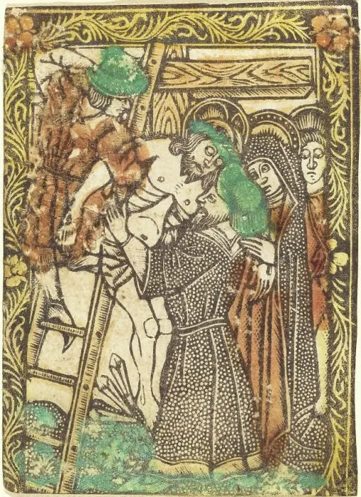 Framed Print : The Descent from the Cross, 1460 / 1480. Creator: Master of the Borders with the Four Fathers of the Church Framed Print : The Descent from the Cross, 1460 / 1480. Creator: Master of the Borders with the Four Fathers of the Church