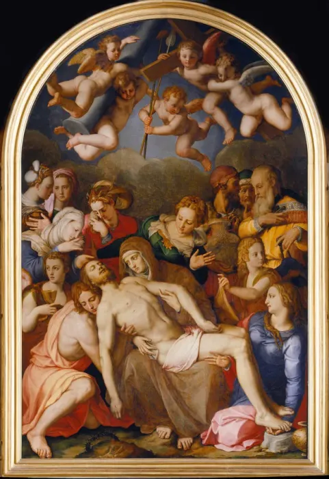 Framed Print : The Descent from the Cross, 1553. Artist: Bronzino, Agnolo (1503-1572) Framed Print : The Descent from the Cross, 1553. Artist: Bronzino, Agnolo (1503-1572)