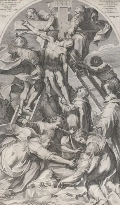 Framed Print : The Descent from the Cross, 1606. Creator: Francesco Villamena Framed Print : The Descent from the Cross, 1606. Creator: Francesco Villamena