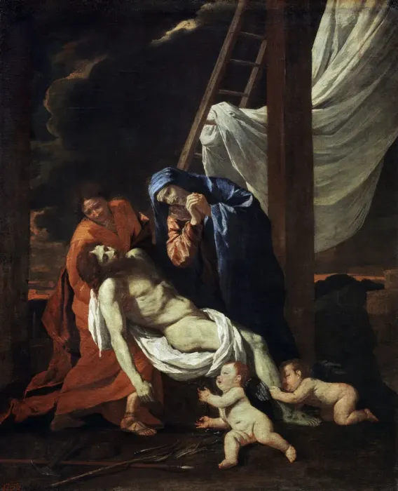 Framed Print : The Descent from the Cross, 1620s. Artist: Nicolas Poussin Framed Print : The Descent from the Cross, 1620s. Artist: Nicolas Poussin