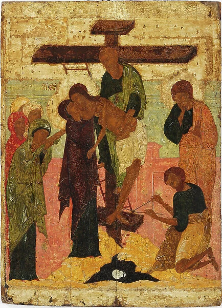 The Descent from the Cross, 16th century. Creator: Russian icon