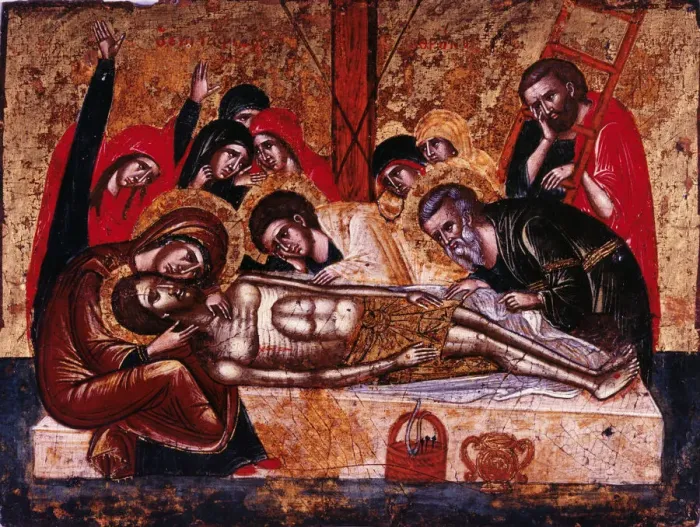 Framed Print : The Descent from the Cross. Artist: Greek icon