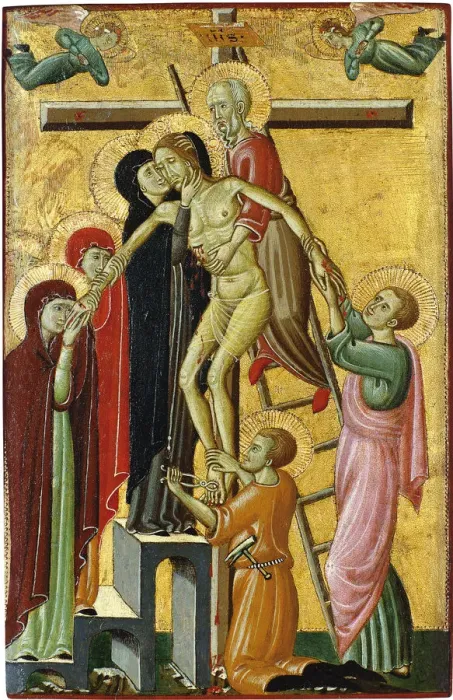Framed Print : The Descent from the Cross. Artist: Master of Forli (active Early 14th cen. )