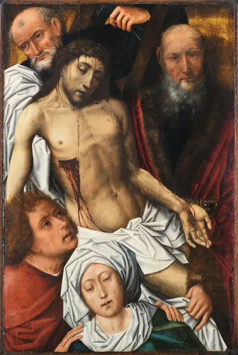 Framed Print : The Descent from the Cross, c. 1500. Artist: De Coter, Colijn (c. 1440 / 5-c. 1522 / 32) Framed Print : The Descent from the Cross, c. 1500. Artist: De Coter, Colijn (c. 1440 / 5-c. 1522 / 32)