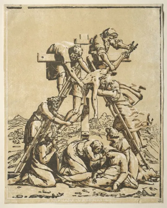 Framed Print : Descent from the Cross. Creator: Ugo da Carpi (Italian, c. 1479-c. 1532) Framed Print : Descent from the Cross. Creator: Ugo da Carpi (Italian, c. 1479-c. 1532)