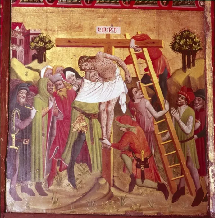 Framed Print : Detail from the Descent from the Cross. North German School, 1435-1440 Framed Print : Detail from the Descent from the Cross. North German School, 1435-1440