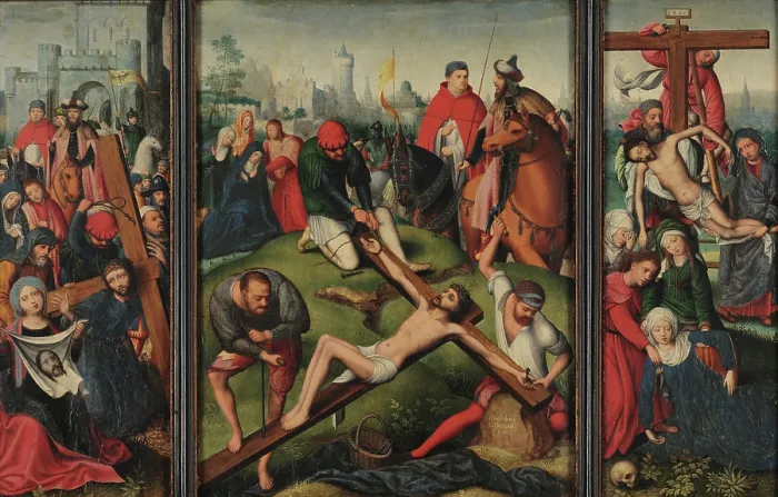 Framed Print : The Descent from the Cross. Triptych. Creator: Coffermans, Marcellus (1520-1578)