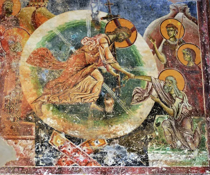 Framed Print : The Descent into Hell, 12th century. Creator: Byzantine Master () Framed Print : The Descent into Hell, 12th century. Creator: Byzantine Master ()