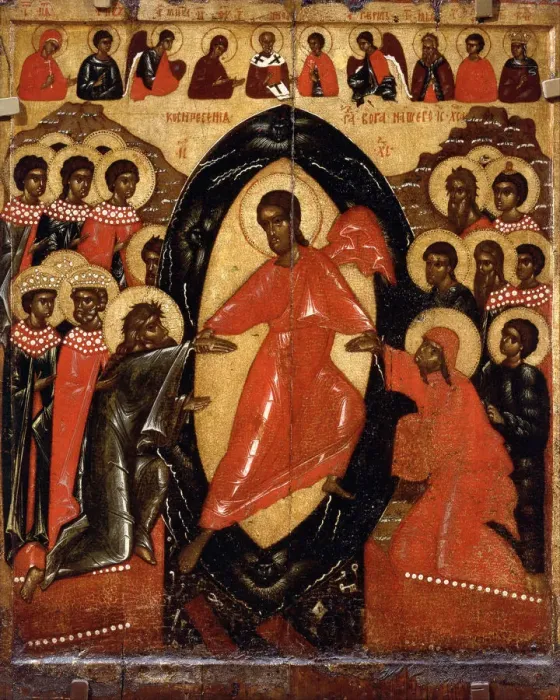 Framed Print : The Descent into Hell with Deesis and Selected Saints, End of 14th cen Artist: Russian icon Framed Print : The Descent into Hell with Deesis and Selected Saints, End of 14th cen Artist: Russian icon