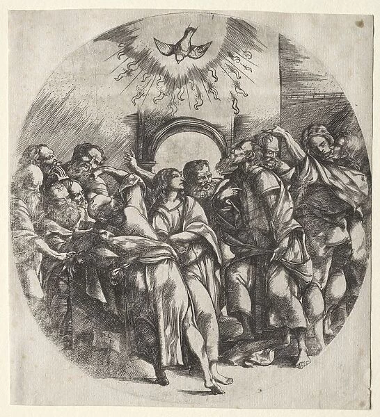 The descent of the holy spirit, 1518. Creator: Domenico Campagnola (Italian, 1500-1564)