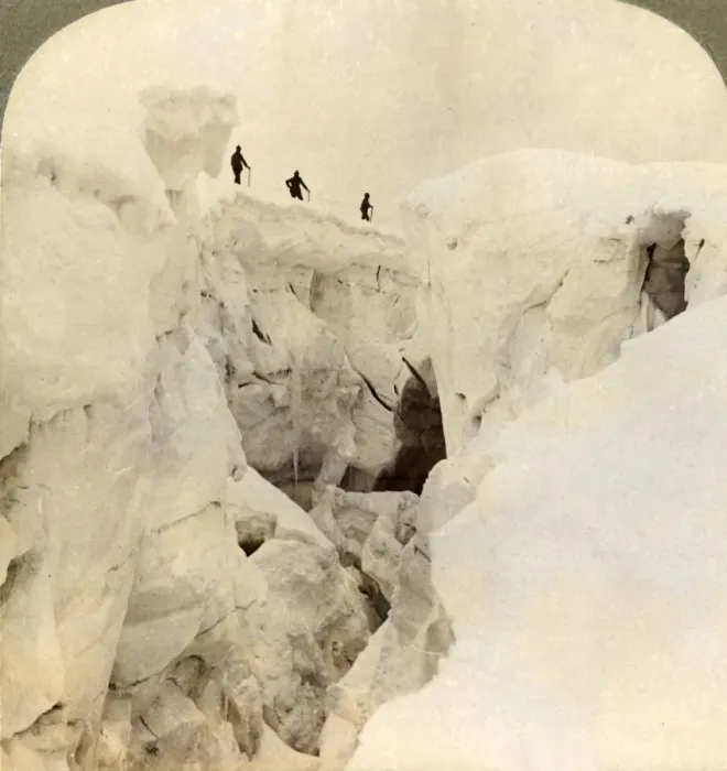 Framed Print : Descent of Mt. Blanc - enormous crevasses near the summit, Alps, 1901. Creator Framed Print : Descent of Mt. Blanc - enormous crevasses near the summit, Alps, 1901. Creator