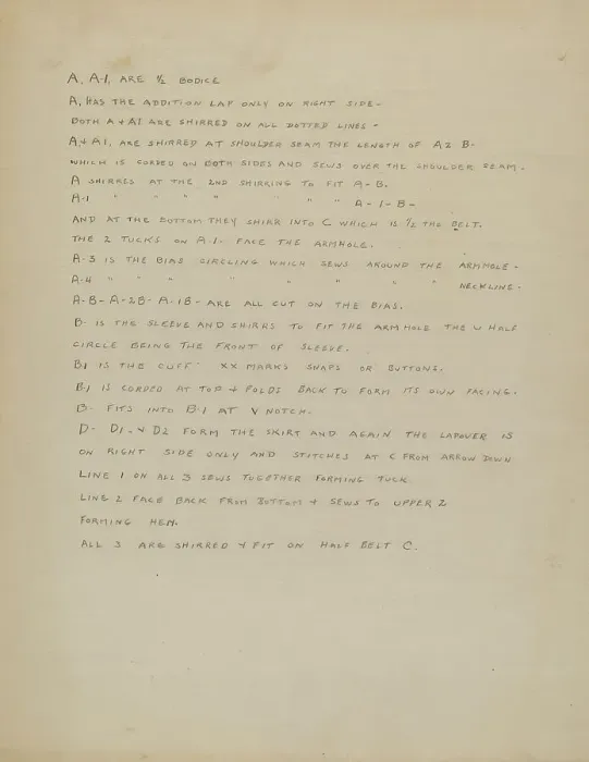 Framed Print : Description of a Girl's Dress, c. 1937. Creator: Nancy Crimi Framed Print : Description of a Girl's Dress, c. 1937. Creator: Nancy Crimi