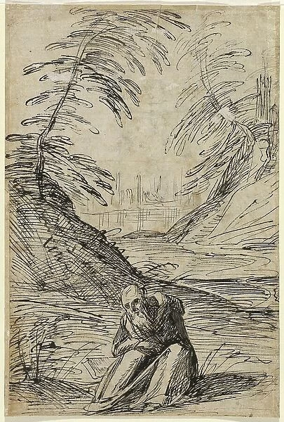 Desert Landscape with a Hermit (verso), 1615 / 1620. Creator: Hermann Weyer