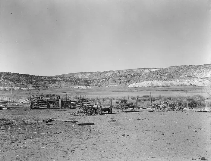 Framed Print : Desert mountains surround Escalante, Utah, 1936. Creator: Dorothea Lange Framed Print : Desert mountains surround Escalante, Utah, 1936. Creator: Dorothea Lange