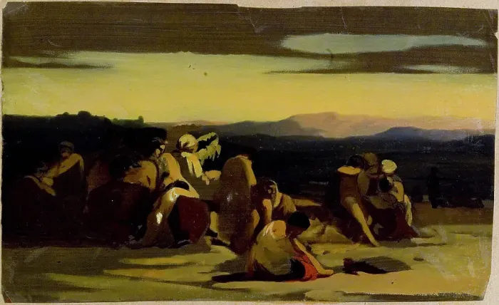 Framed Print : Desert with people, composition sketch, 1835-1853. Creator: Nils Jakob Blommer Framed Print : Desert with people, composition sketch, 1835-1853. Creator: Nils Jakob Blommer
