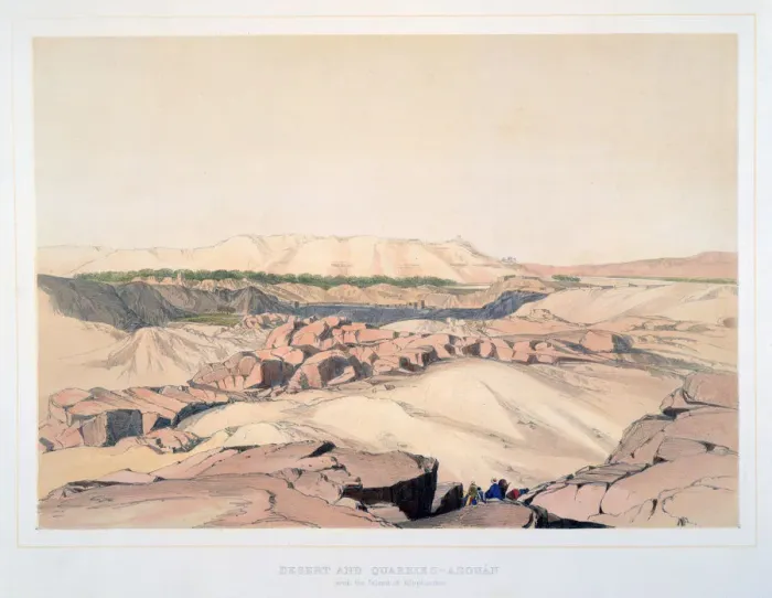 Framed Print : Desert and Quarries, Asouan, with the Island of Elephantine, Egypt, 19th century. Artist: Lord Wharncliffe Framed Print : Desert and Quarries, Asouan, with the Island of Elephantine, Egypt, 19th century. Artist: Lord Wharncliffe
