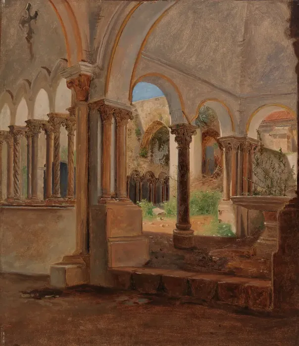 Framed Print : A deserted monastery courtyard, 1838. Creator: Constantin Hansen Framed Print : A deserted monastery courtyard, 1838. Creator: Constantin Hansen