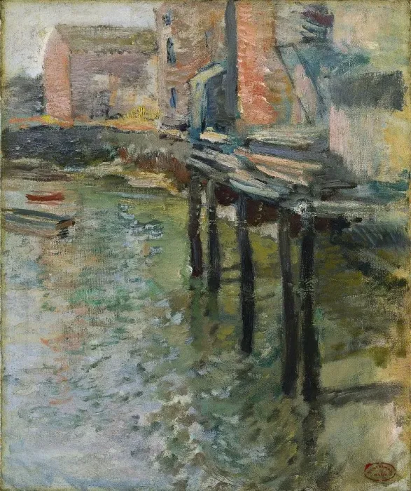 Framed Print : Deserted Wharf (The Old Mill at Cos Cob), c. 1900-1902. Creator: John Henry Twachtman (American Framed Print : Deserted Wharf (The Old Mill at Cos Cob), c. 1900-1902. Creator: John Henry Twachtman (American