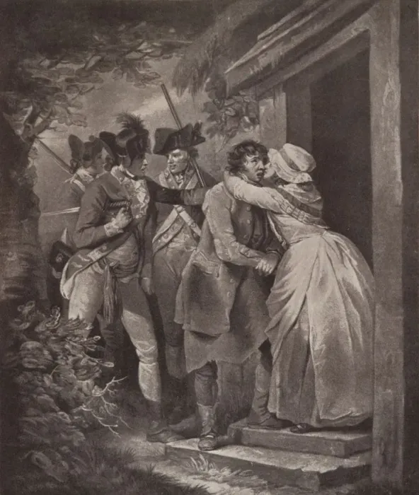 Framed Print : Deserter Taking Leave of his Wife, 1791 (1909). Artist: George Keating Framed Print : Deserter Taking Leave of his Wife, 1791 (1909). Artist: George Keating