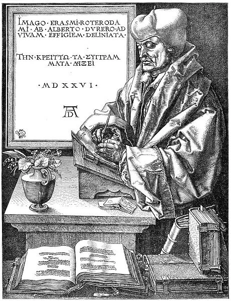 Desiderus Erasmus using writing slope (1465-1536), Dutch humanist and scholar