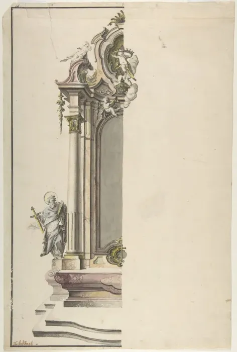 Framed Print : Design for an Aedicular Altar with St. Paul at the Left, mid-18th century Framed Print : Design for an Aedicular Altar with St. Paul at the Left, mid-18th century