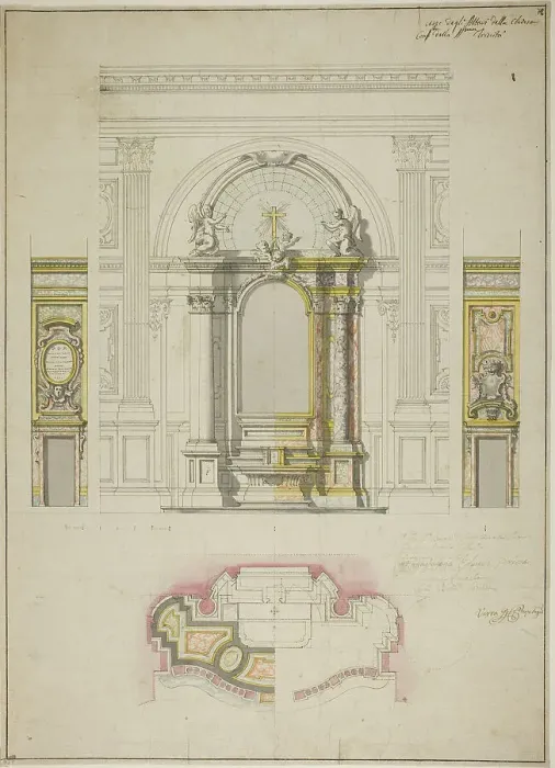 Framed Print : Design for an Altar in the Church of the Confraternity of Santissima Trinita, Turin, c.1734. Creator: Filippo Juvara Framed Print : Design for an Altar in the Church of the Confraternity of Santissima Trinita, Turin, c.1734. Creator: Filippo Juvara