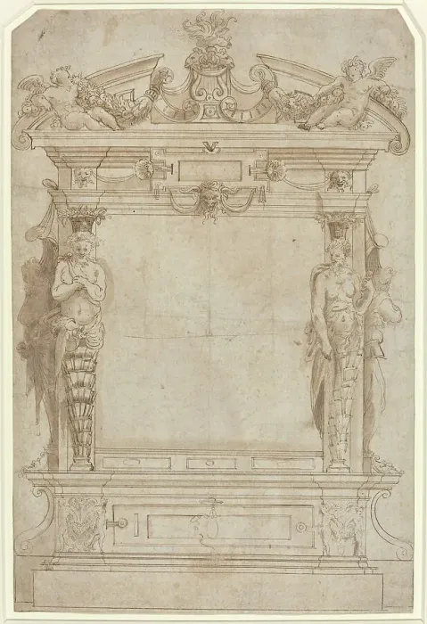 Framed Print : Design for an Architectural Framework, 16th century. Creator: Unknown Framed Print : Design for an Architectural Framework, 16th century. Creator: Unknown