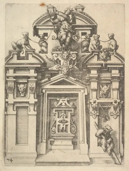 Framed Print : Design for an Architectural Structure with a Hunting Theme Framed Print : Design for an Architectural Structure with a Hunting Theme