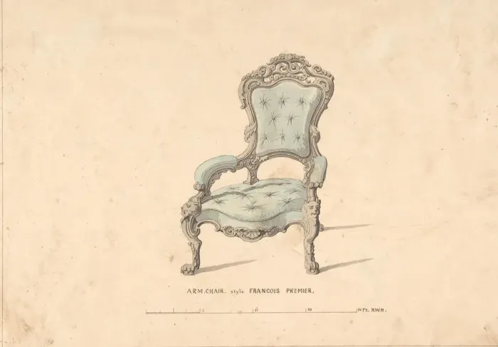 Framed Print : Design for Armchair, Francois Premier Style, 1835-1900. Creator: Robert William Hume Framed Print : Design for Armchair, Francois Premier Style, 1835-1900. Creator: Robert William Hume