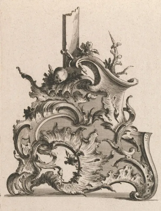 Framed Print : Design for the Base of a Crucifix, Plate 2 from: Neüinventierte Crucifix= Framed Print : Design for the Base of a Crucifix, Plate 2 from: Neüinventierte Crucifix=