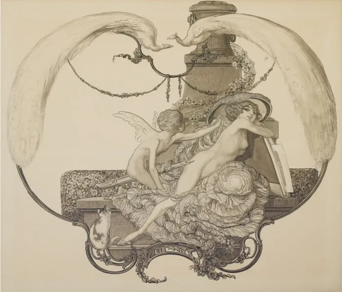 Framed Print : Design for a bookplate. Artist: Bayros, Franz von (1866-1924) Framed Print : Design for a bookplate. Artist: Bayros, Franz von (1866-1924)