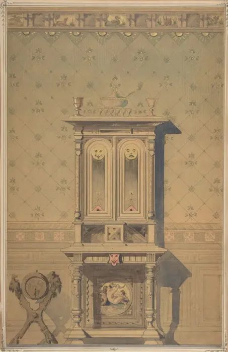 Framed Print : Design for a Cabinet in an Interior Setting, 1870-80. Creator: Anon Framed Print : Design for a Cabinet in an Interior Setting, 1870-80. Creator: Anon