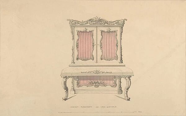Design for Cabinet Pianoforte, Louis Quatorze Style, 1835-1900