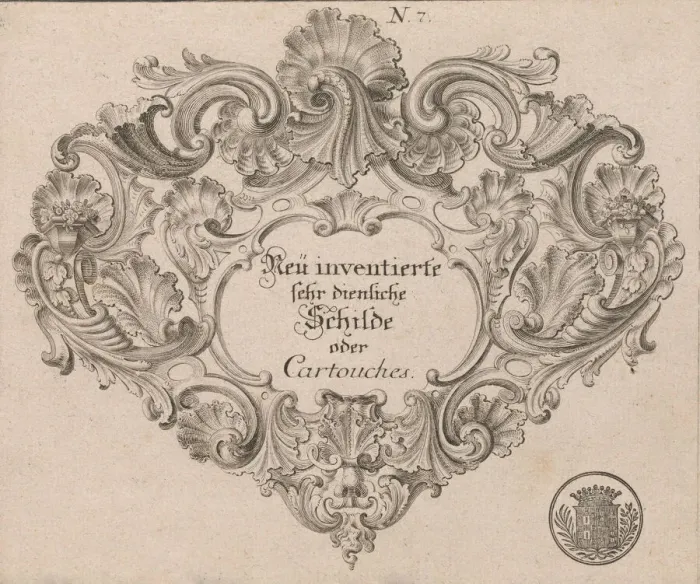 Framed Print : Design for a Cartouche, Plate 1 from Neüinventierte sehr dienstiche Schil