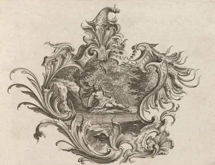 Framed Print : Design for a Cartouche and Representation of Sight, Plate 2 from Neu Inv... Printed ca. 1750-56. Creator: Johann Georg Pintz Framed Print : Design for a Cartouche and Representation of Sight, Plate 2 from Neu Inv... Printed ca. 1750-56. Creator: Johann Georg Pintz