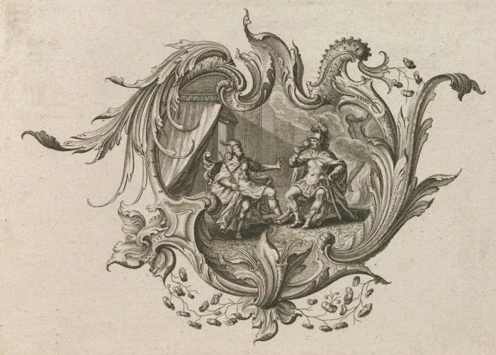 Framed Print : Design for a Cartouche and a Representation of Taste, Plate 4 from Neu I... Printed ca. 1750-56. Creator: Johann Georg Pintz Framed Print : Design for a Cartouche and a Representation of Taste, Plate 4 from Neu I... Printed ca. 1750-56. Creator: Johann Georg Pintz