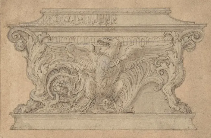 Framed Print : Design for a Casket with the Gonzaga Eagle, ca. 1527-46. Creator: Giulio Romano Framed Print : Design for a Casket with the Gonzaga Eagle, ca. 1527-46. Creator: Giulio Romano